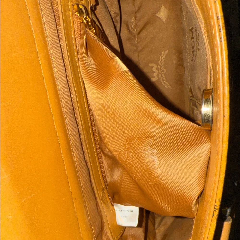 MCM Mini Cognac Leather Tote with Logo Pattern - Picture 14 of 16